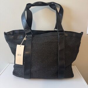 BÉIS The Naturals Tote Bag Black Woven Beach Bag